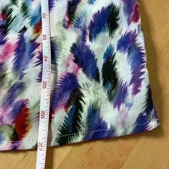 CAbi Plume Feather Print Cap Sleeve V-Neck Sheer Blouse Colorful Abstract Top - Picture 7 of 10